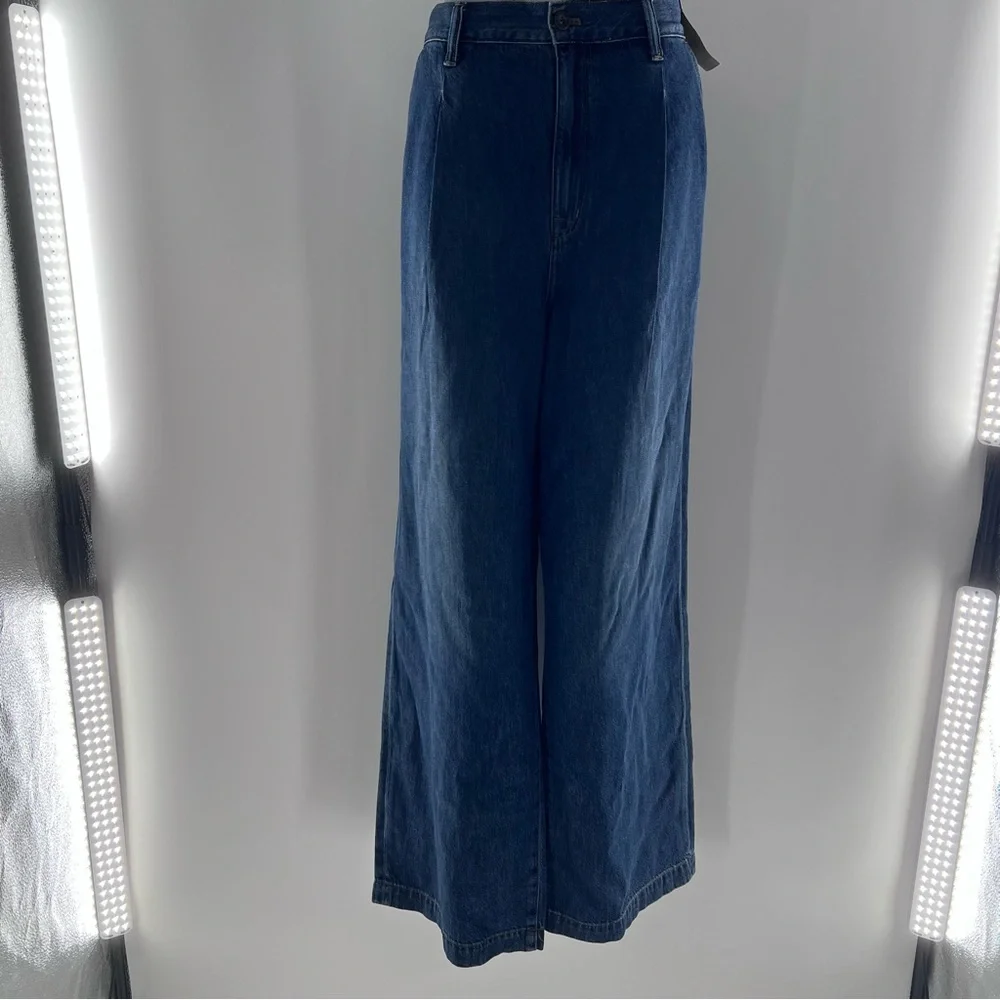 Madewell The Hallow Wide-Leg High Rise Pleat Front Dark Wash Blue Jeans-Size 31 - Picture 1 of 10